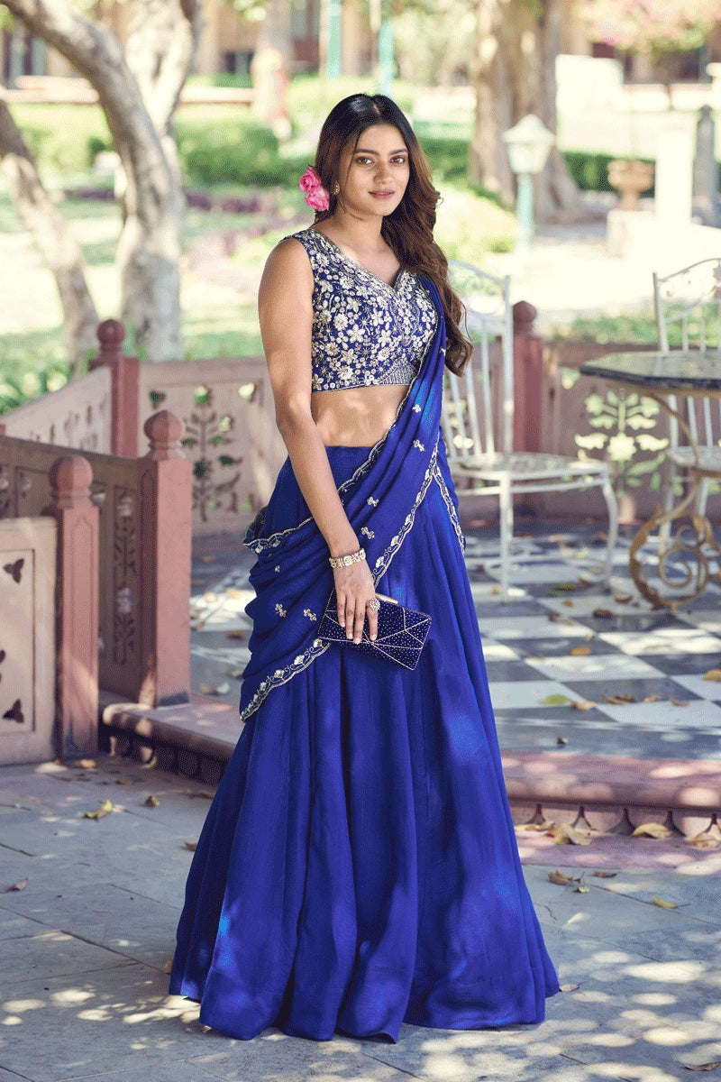 royal blue lehenga choli for wedding guest