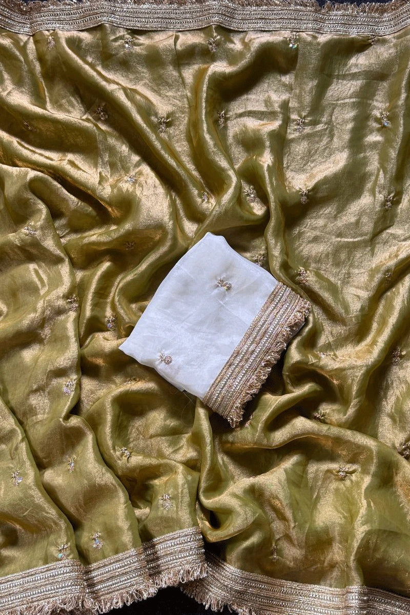 wedding guest gold saree