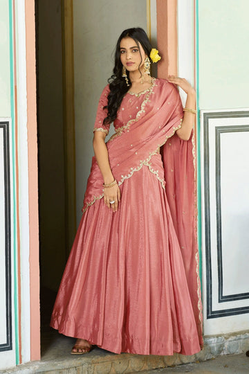 wedding guest special peach color lehenga choli