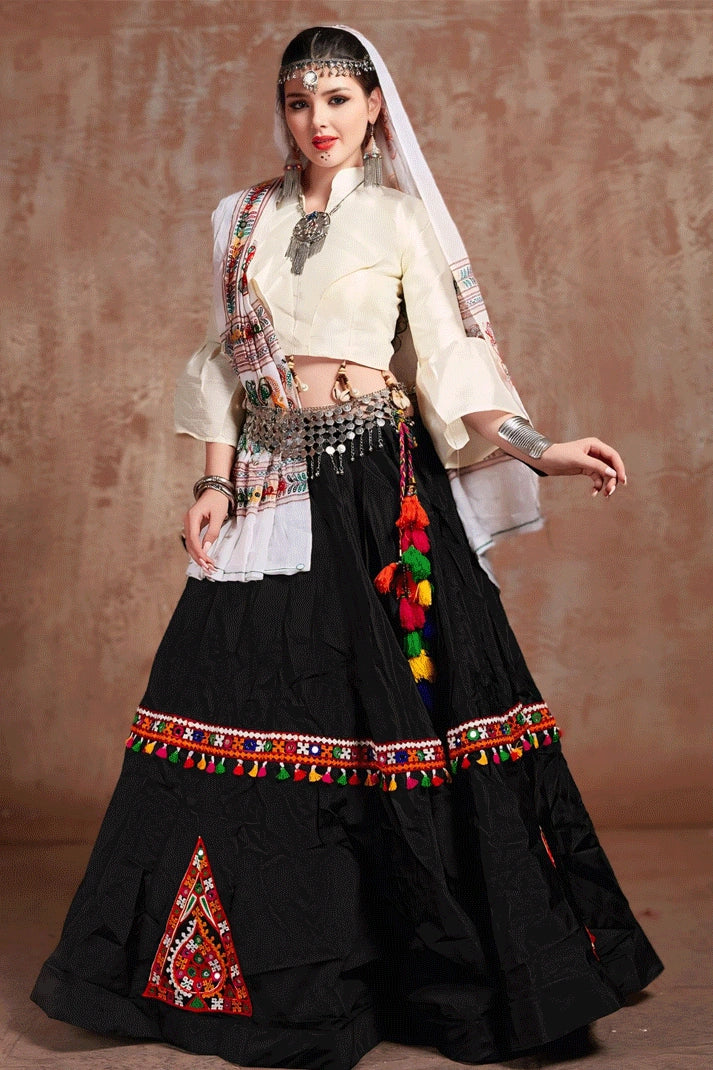 white and black lehenga choli