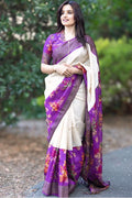 white and purple saree