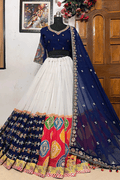 white lehenga with navy blue dupatta