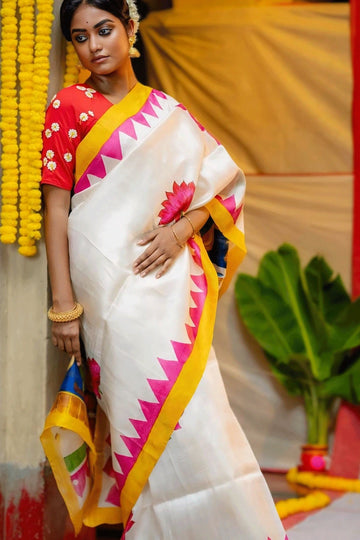 white linen saree for durga puja