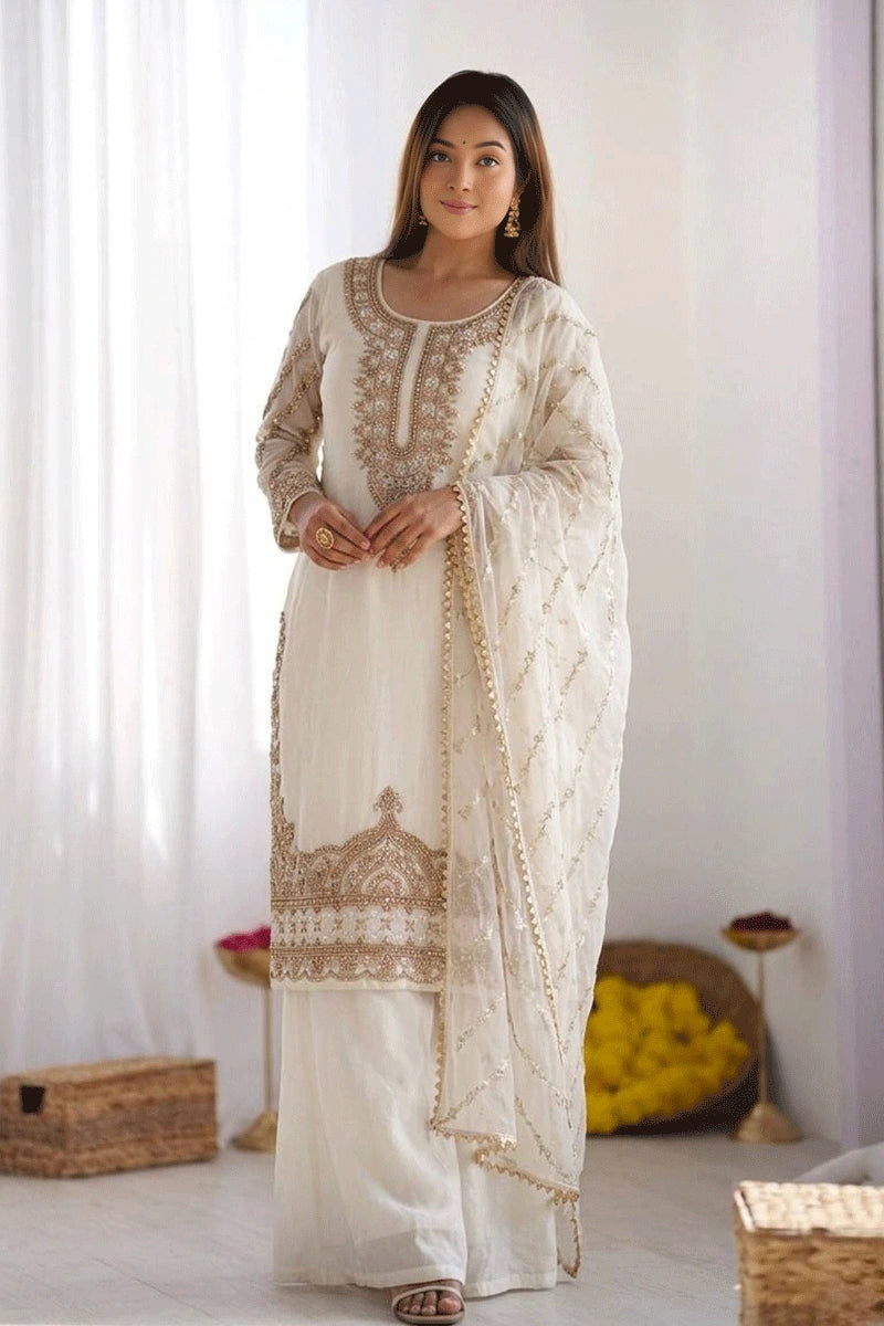 white plazzo suit for women