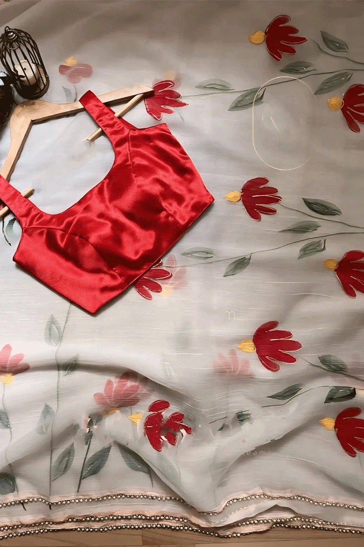 white red flower saree for durga puja