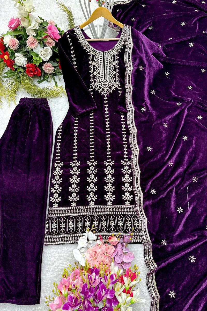 Full Pair Velvet Dress For Lohri Festival - Anaya Designer Studio Wine Full Pair Velvet Dress For Lohri Festival - Anaya Designer Studio Wine