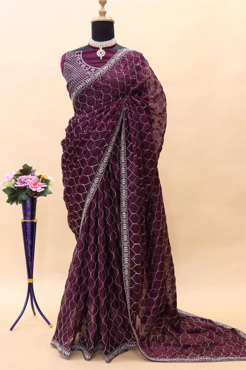 wine colour saree for collage party 