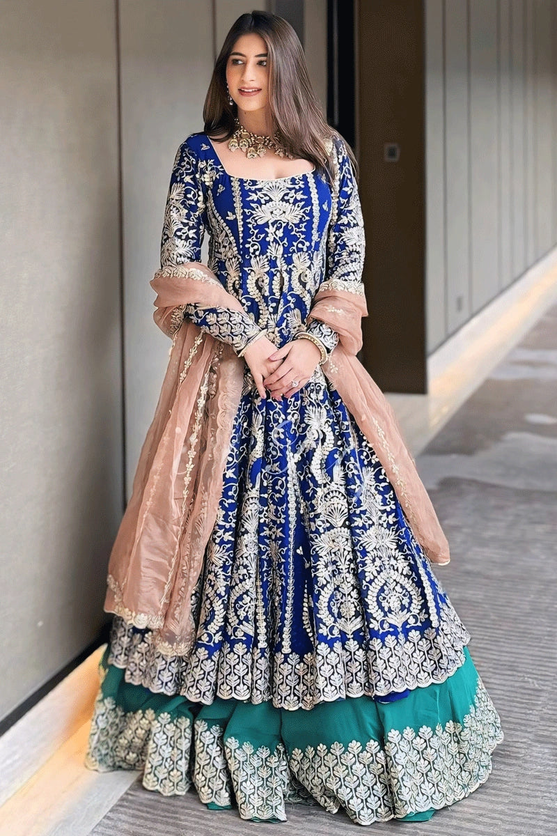 yankita kapoor blue crop top lehenga