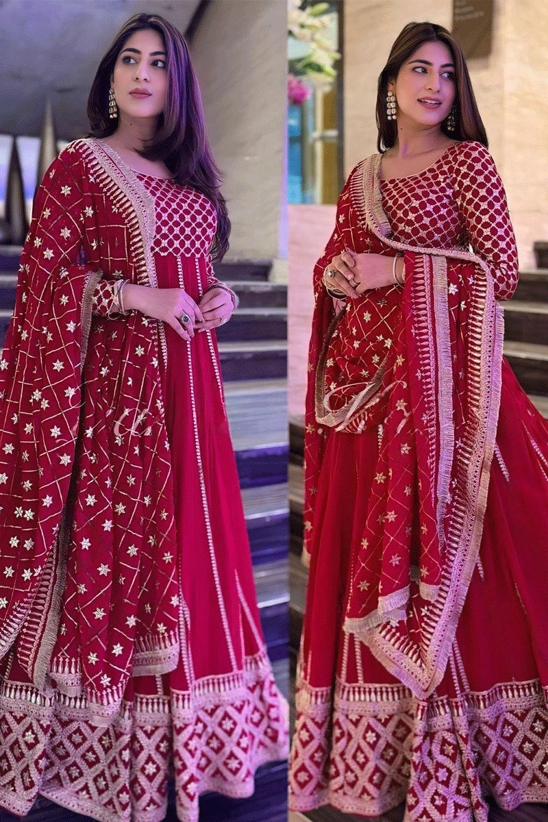 yankita kapoor red gown for karwa chauth