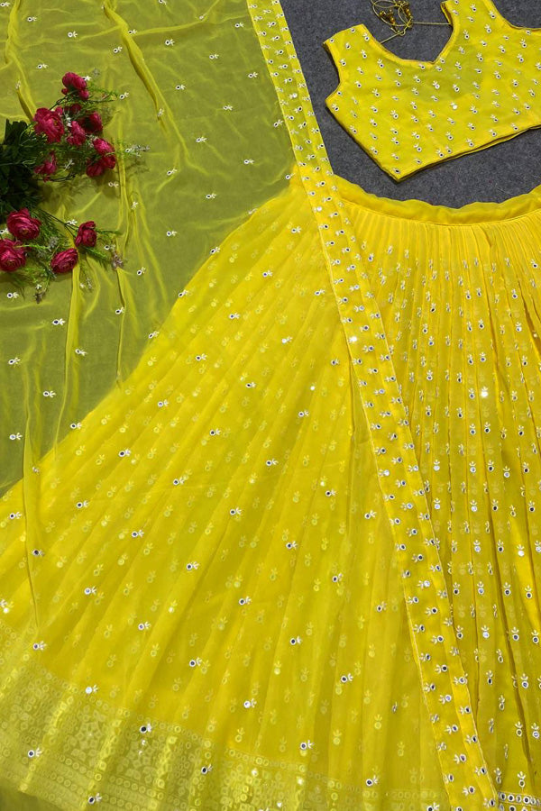 Designer Yellow Crop Top Lehenga Choli For Haldi Function - Anaya Designer Studio