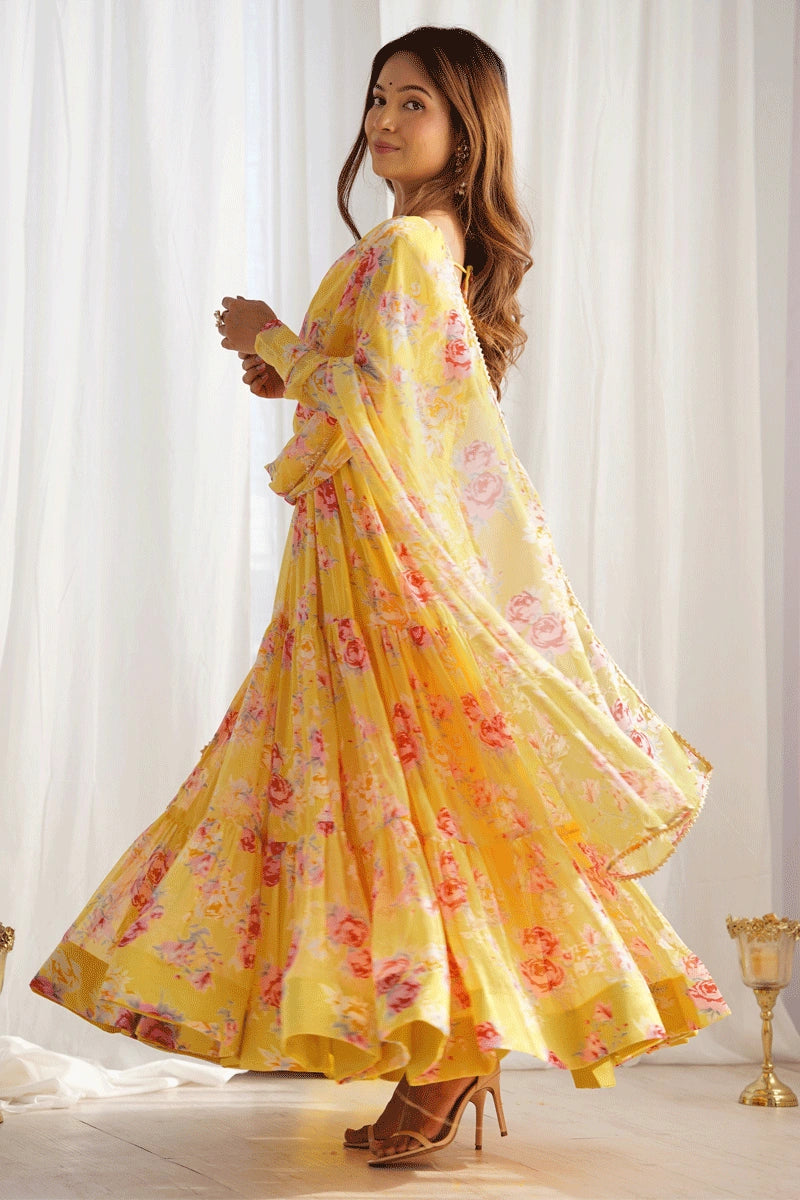 Yellow Color Anarkali Long Gown For Haldi Rasam