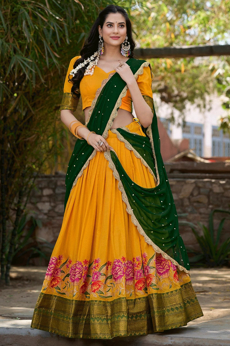 yellow color half saree  
