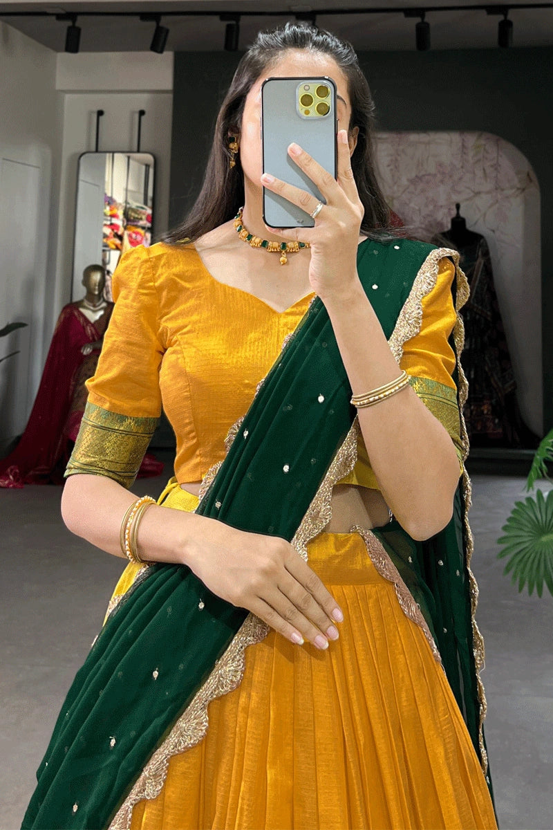 yellow color half saree  