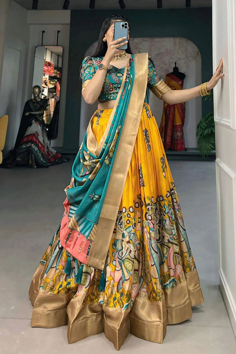 yellow colour half saree for pongal