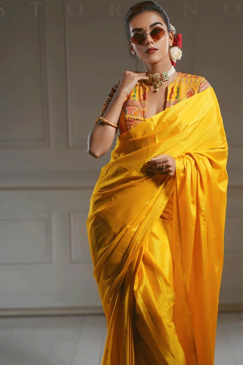 yellow colour saree for pithi rasam