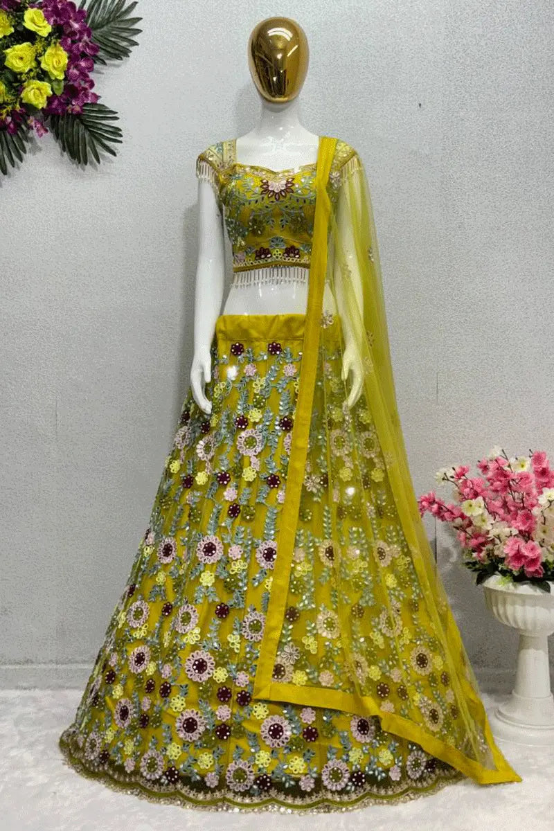 yellow flower designer lehenga for bridal