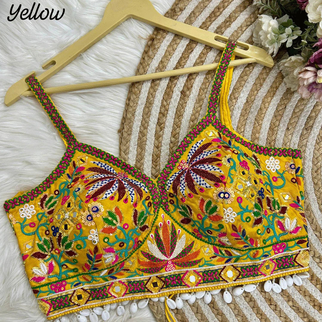 yellow gamthi work blouse for garba