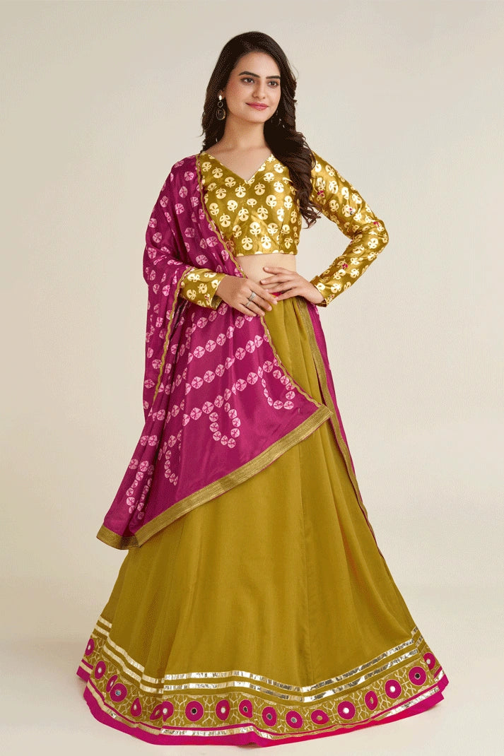 yellow lehenga real mirror work border