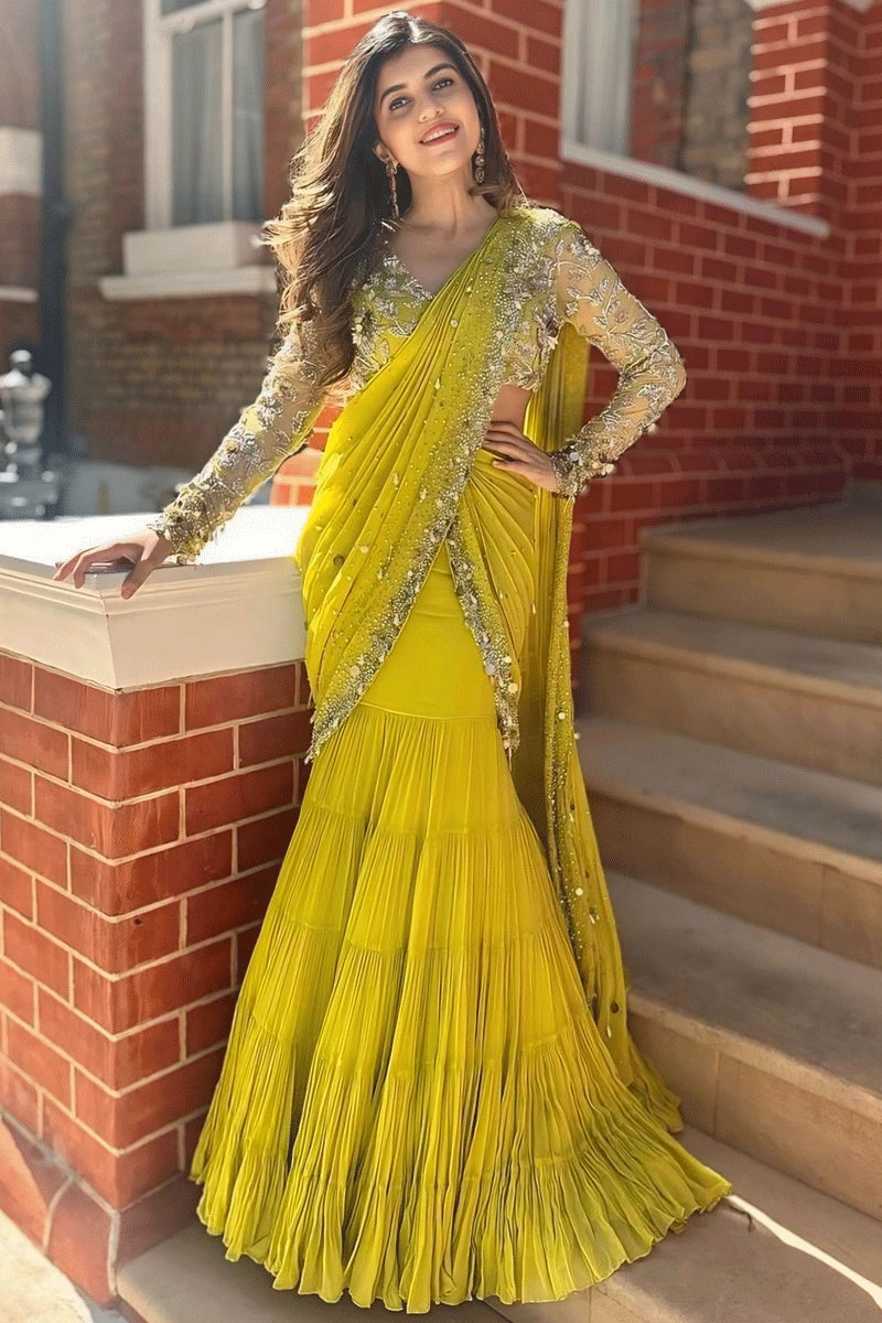 Color For Haldi Function Stitched Yellow Colour Saree For Haldi Function