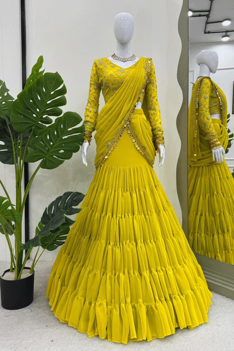 yellow lehenga saree for haldi