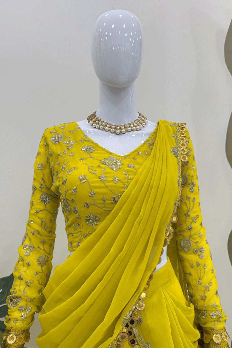 yellow lehenga saree for haldi function