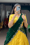 yellow pattu pavadai for girls