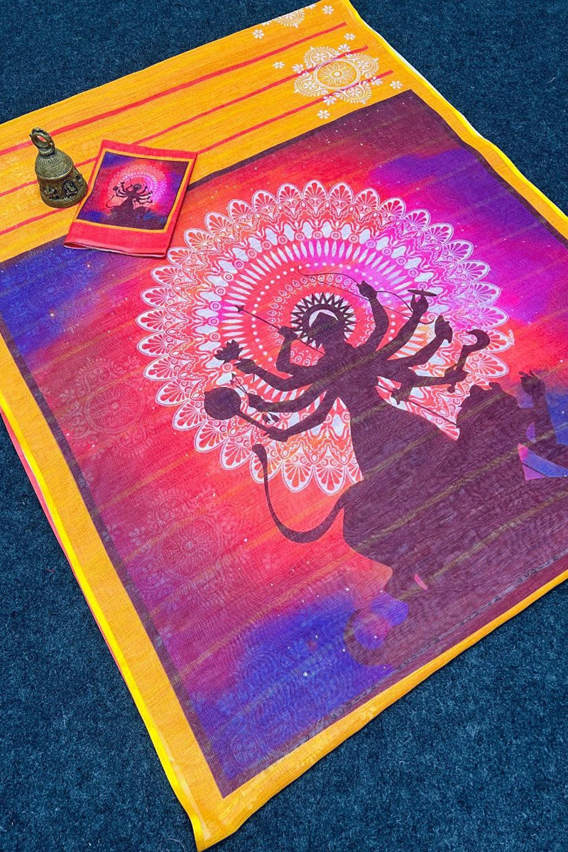 yellow saree for durga puja