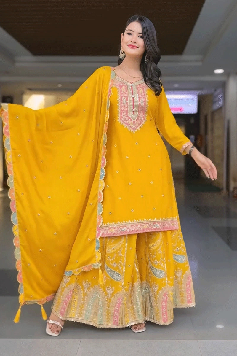 yellow sharara suit for wedding