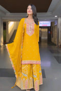 yellow sharara suit for wedding function