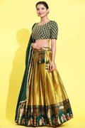 yellow and green half saree designs for girls