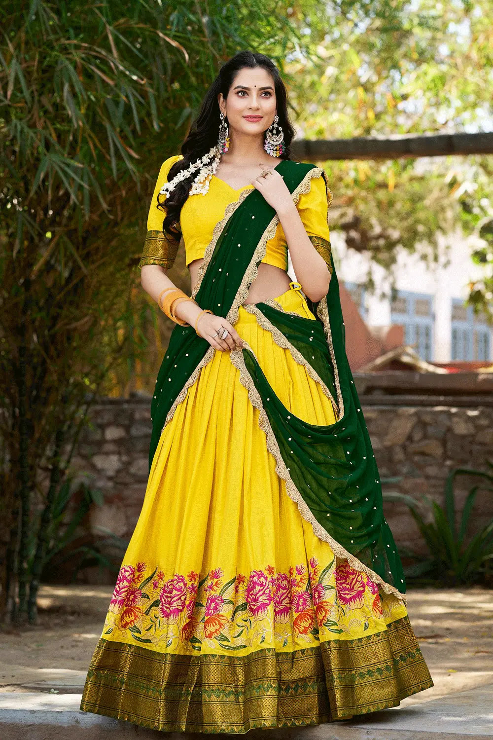 yellow color half saree blouse designs