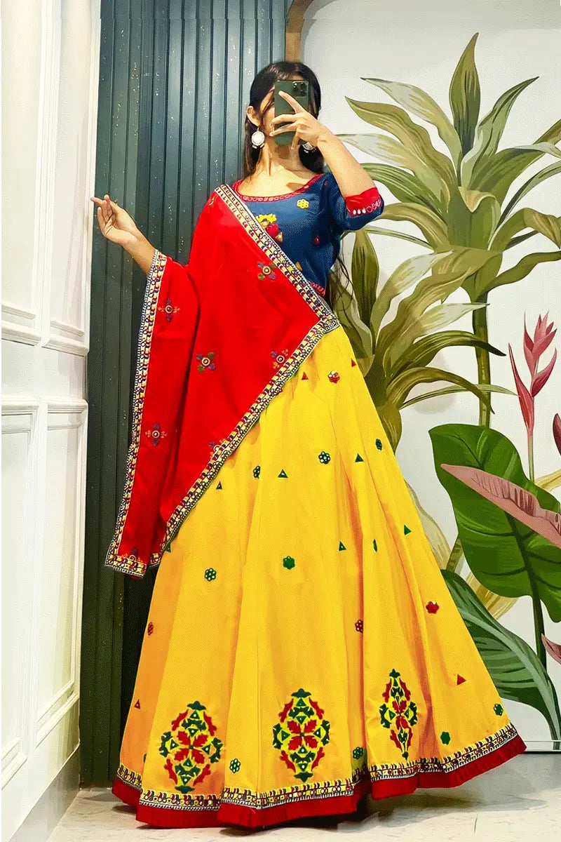 yellow color traditional chaniya choli for navratri ahmedabad