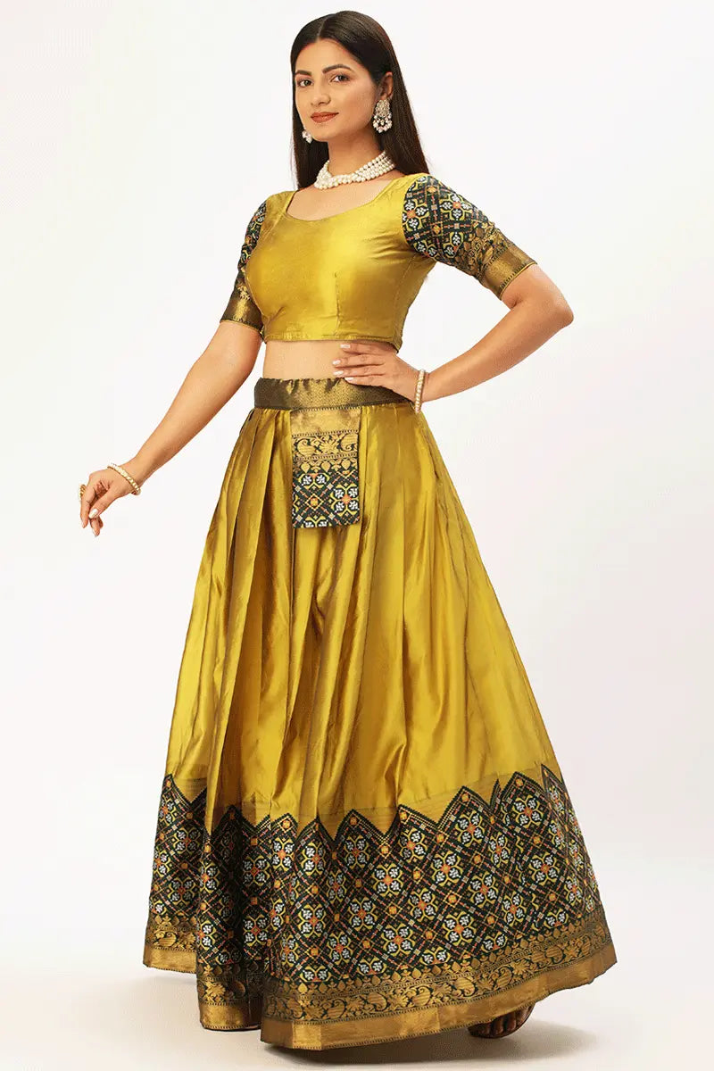 yellow colour half saree for haldi function