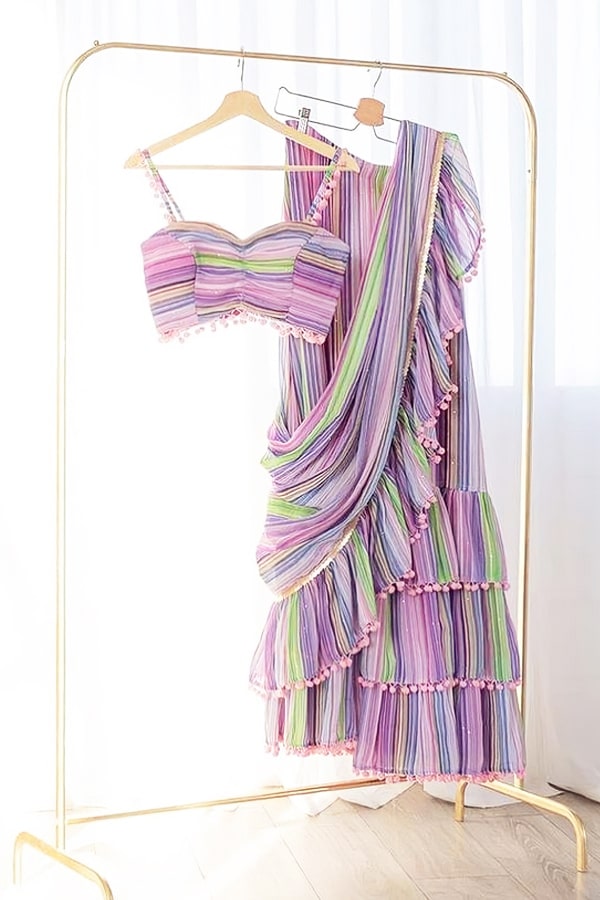 Designer stylish readymade saree 2021 Purple