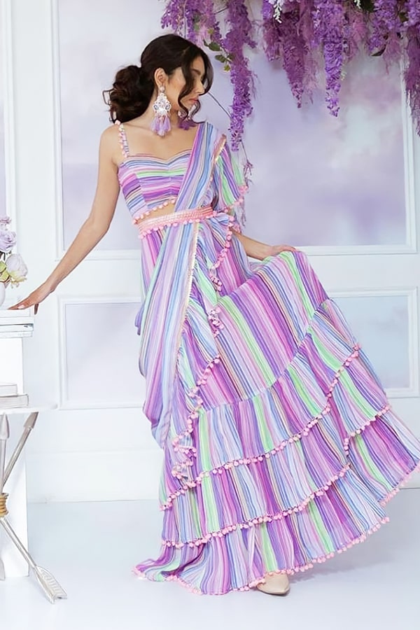 Designer stylish readymade saree 2021 Purple