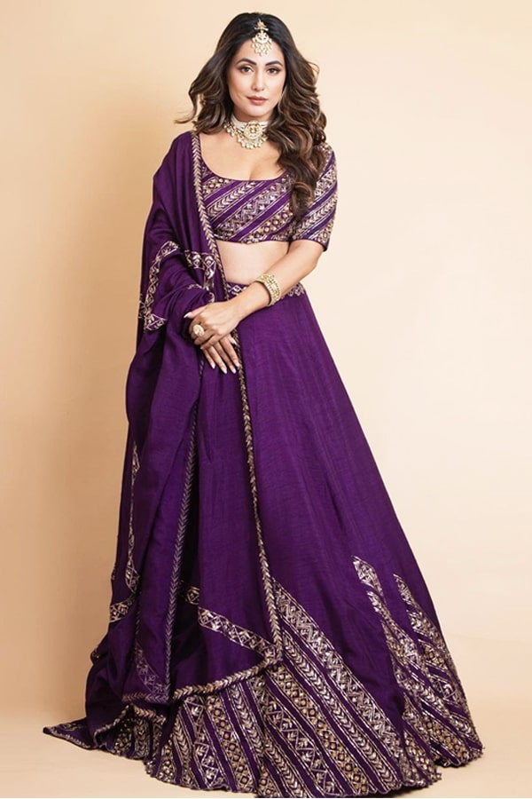Hina khan Purple lehenga Heavy Bridal Embroidery