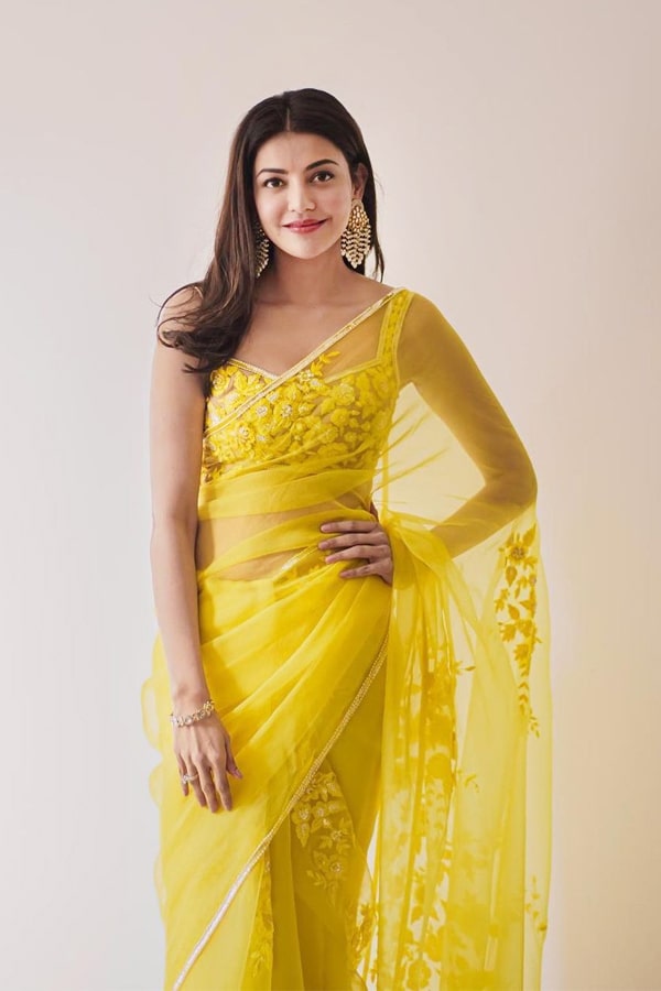 Kajal aggarwal in saree yellow online shopping 2021