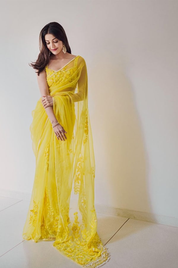 Kajal aggarwal in saree yellow online shopping 2021