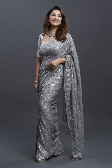 Madhuri Dixit Heavy Sequence Saree in Grey Colour-Free Ship