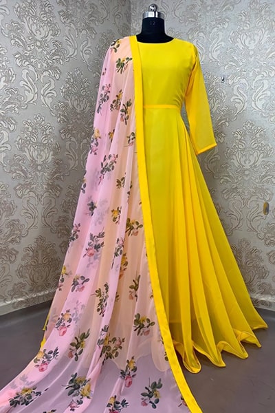 Stylish Yellow gown party wear 2021 yellow