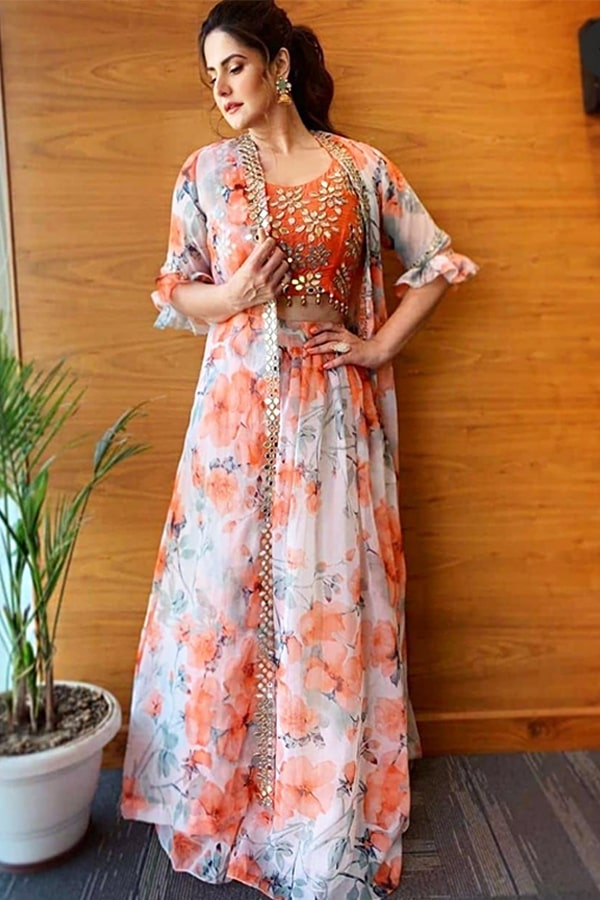 Zareen khan orange dress Lehenga 2021