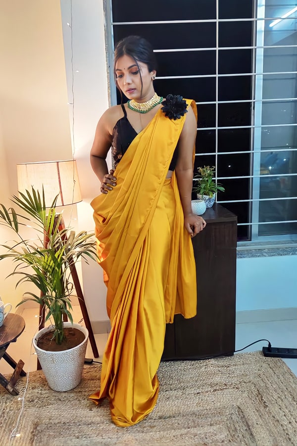 Designer stylish Readymade saree 2021 yellow