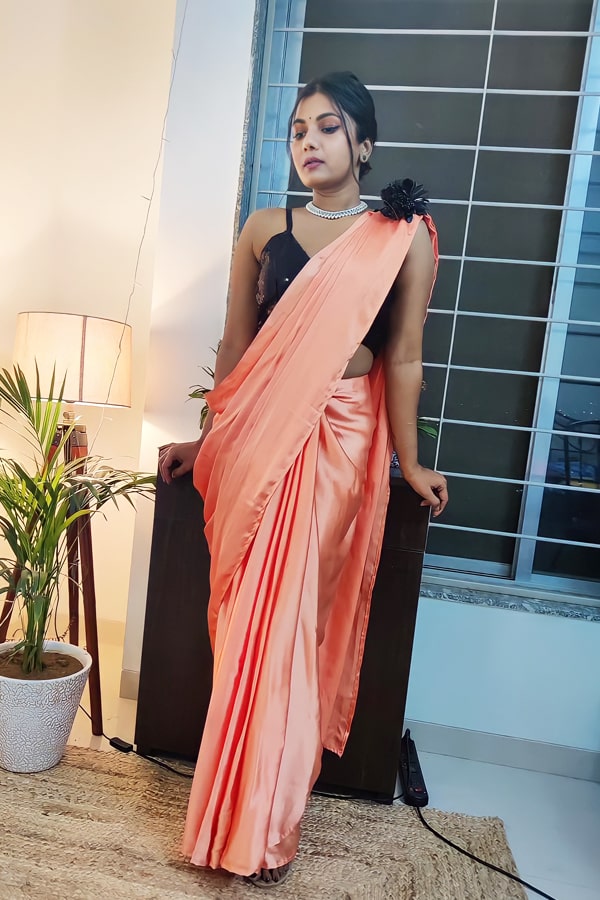Designer stylish Readymade saree peach