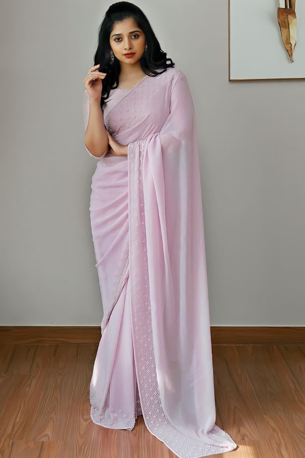 Indian wedding guest saree look pink 2021