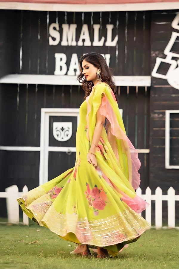 Latest Party wear Long gown for girls 2021 Yellow