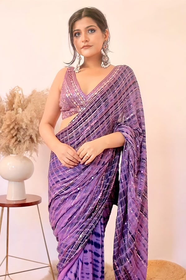 Party wear saree for unmarried girl Purple 2021