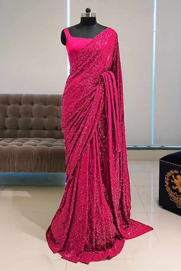 Georgette sequence Bollywood saree pink