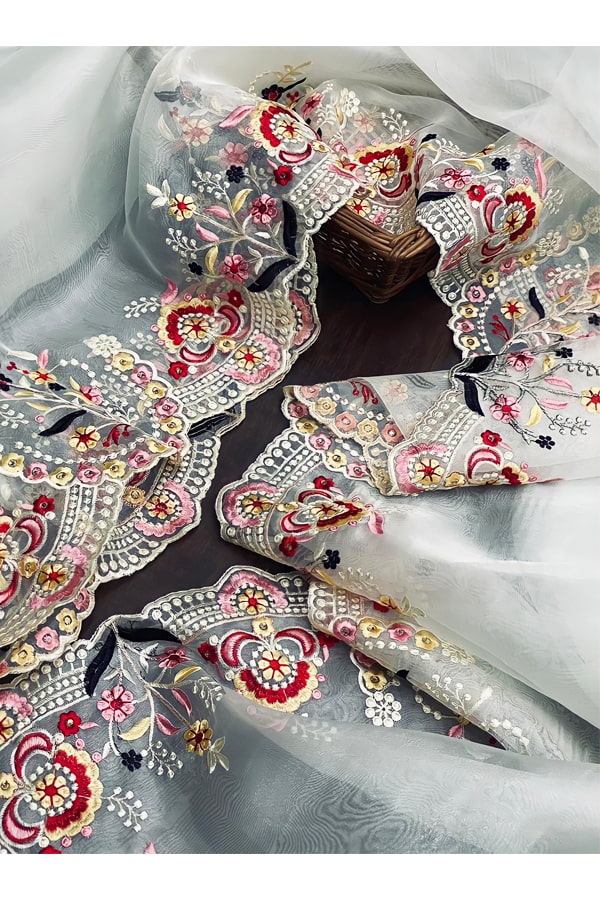 Organza silk saree for wedding Embroidery