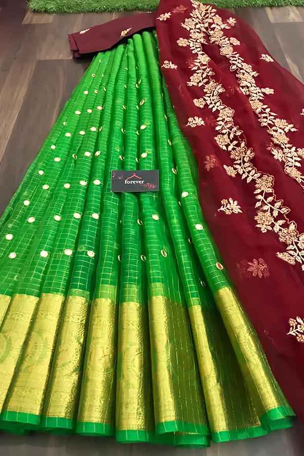 South Indian half saree online Shopping green