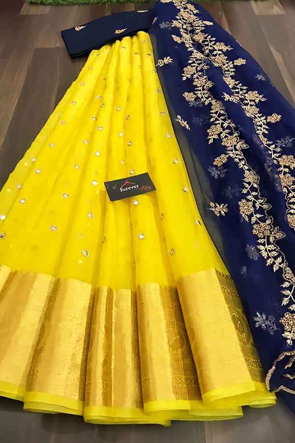 South Indian half saree online Shopping yellow